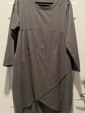 Mordenmiss Lagenlook Olive Green Asymmetrical Tunic Dress Large Oversized